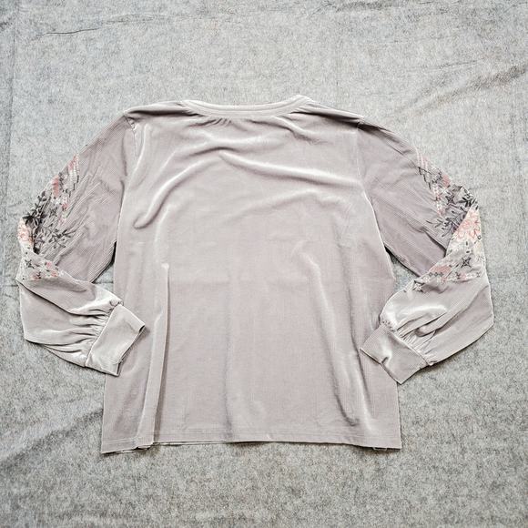 Kate Sam Top Womens XXL Velvet Embroidered Ribbed Boho Balloon Sleeve Soft Lilac - Picture 7 of 11